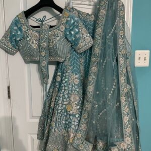 Elegant Blue Embroidered Lehenga Set